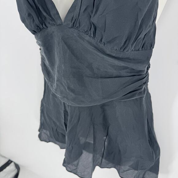 Vintage Y2K Express Black Silk Halter Top Plunge Backless Cami Size M Medium - Picture 6 of 7